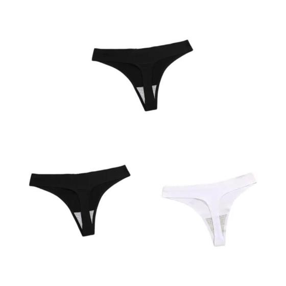 Imagem de Tangas Femininas De Cetim De Seda Sem Costura De Cintura Baixa Finetoo 3 Pcs Sexy G-strings Calcinha