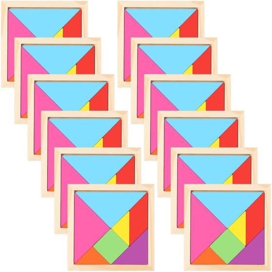 Imagem de Tangram de Madeira Meooeck - Pacote com 12 Puzzles Clássicos para Crianças