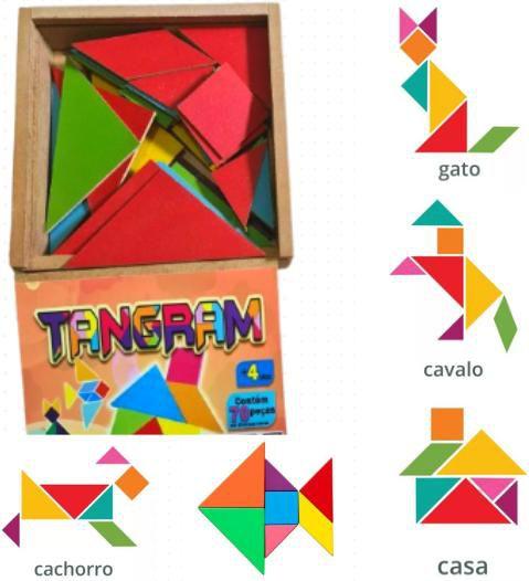 Imagem de Tangram Em Madeira 10 Jogos (70 Peças) Educativo Pedagógico