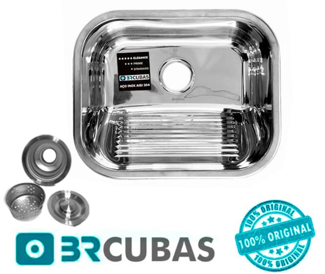 Imagem de Tanque 50x40x23 BR Cubas Alto Brilho Aço Inox 304 + Válvula com cesto