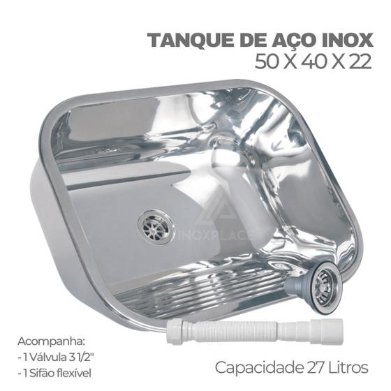 Tanque de Aço Inox 50x40x22cm Aço Inox 304 Capacidade 27 litros com Valvula 3 1/2 e Sifão Menor preço em Tanque de Aço Inox 50x40x22cm Aço Inox 304 Capacidade 27 litros com Valvula 3 1/2 e Sifão