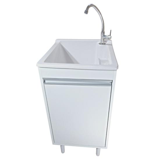 Imagem de Tanque de lavanderia Fibra 20L Com Gabinete MDF 45cm Incluso Torneira de mesa