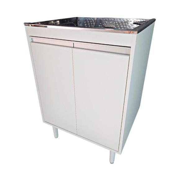 Imagem de Tanque de Lavanderia Inox 46L Com Gabinete MDF 61cm