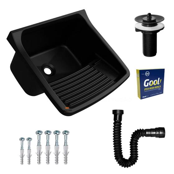 Tanque de Plastico p/ Lavar Roupa Preto + Sifão + Veda Rosca Menor preço em Tanque de Plastico p/ Lavar Roupa Preto + Sifão + Veda Rosca
