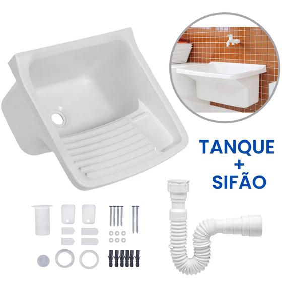 Tanque de Plástico para Lavar Roupa 23l + Sifão Menor preço em Tanque de Plástico para Lavar Roupa 23l + Sifão