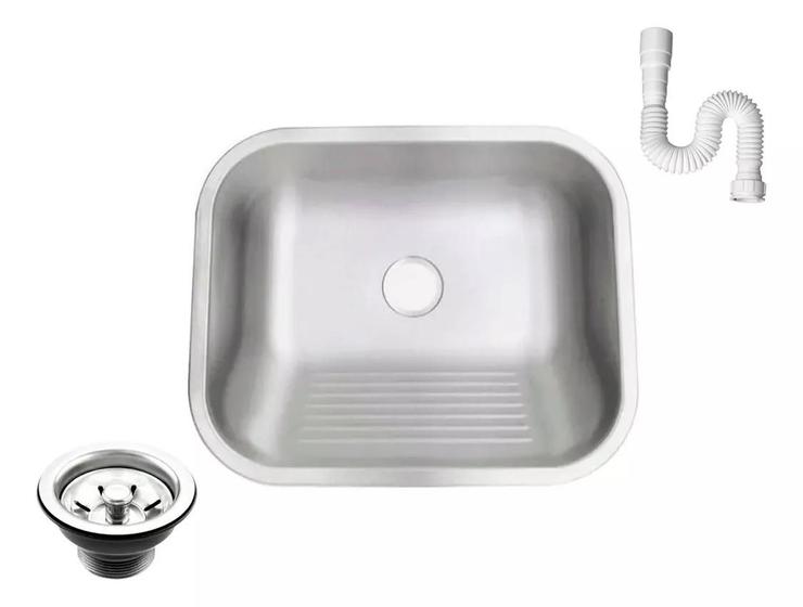 Imagem de Tanque Inox 304 Fosco 50x40 Grande Sobrepor E Embutir 32l