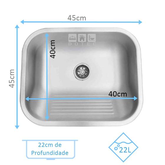 Imagem de Tanque Inox 40x40x22cm Acetinado 22 Litros