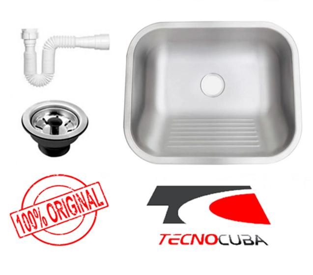 Tanque inox 50x40x22cm (AÇO 304) Acetinado com válvula e sifão-Tecnocuba Menor preço em Tanque inox 50x40x22cm (AÇO 304) Acetinado com válvula e sifão-Tecnocuba
