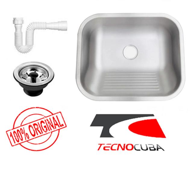 Imagem de Tanque inox 50x40x22cm (AÇO 304) Acetinado com válvula e sifão-Tecnocuba