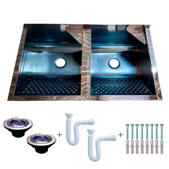 Tanque Inox Duplo 60L de Parede Para Lavanderia Kit Completo Menor preço em Tanque Inox Duplo 60L de Parede Para Lavanderia Kit Completo