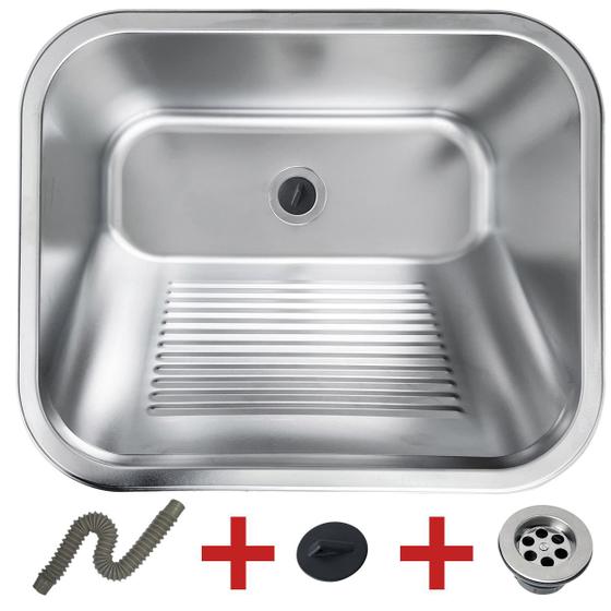 Imagem de Tanque Inox Lavanderia 55x45 Com Válvula Aço Inox Brinovar