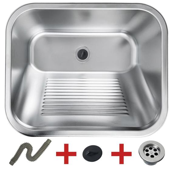 Imagem de Tanque Inox Lavanderia 55X45 Com Válvula Aço Inox Brinovar