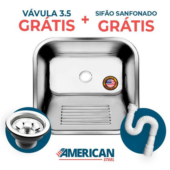 Imagem de Tanque Inox Monobloco 40x34 Cm Com Sifão American inox 304