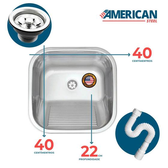 Tanque Inox Monobloco 40X40 Fosco + Sifão inox 304 Menor preço em Tanque Inox Monobloco 40X40 Fosco + Sifão inox 304