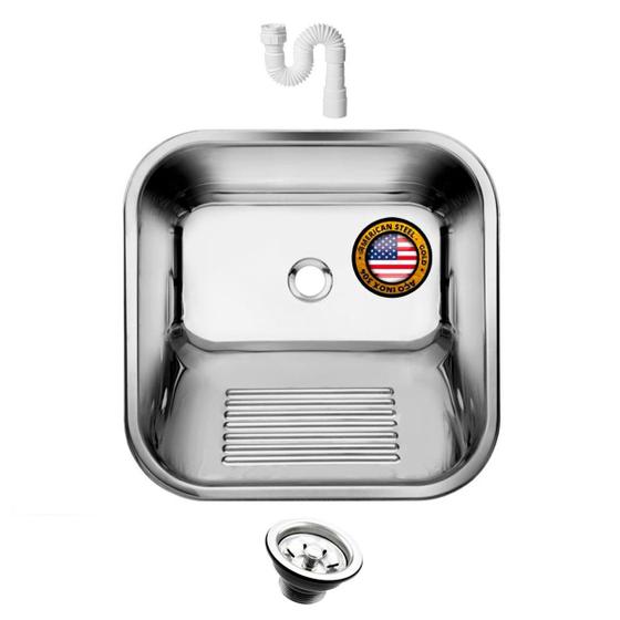 Imagem de Tanque Inox Monobloco 40X40 + Válvula e Sifão inox 304 American Steel