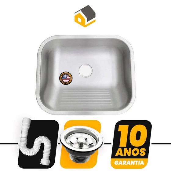 Imagem de Tanque Lavanderia 50X40 fosco Válvula + Sifão Aço Inox 304