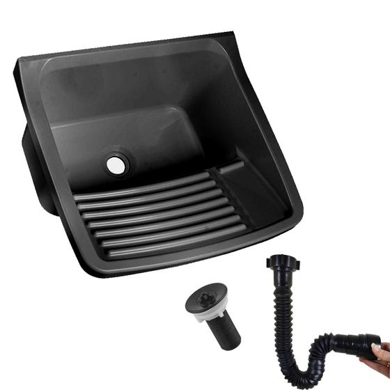 Imagem de Tanque Plástico 22L P/Lavar Roupa Completo 47x43x27cm+ SIFÃO