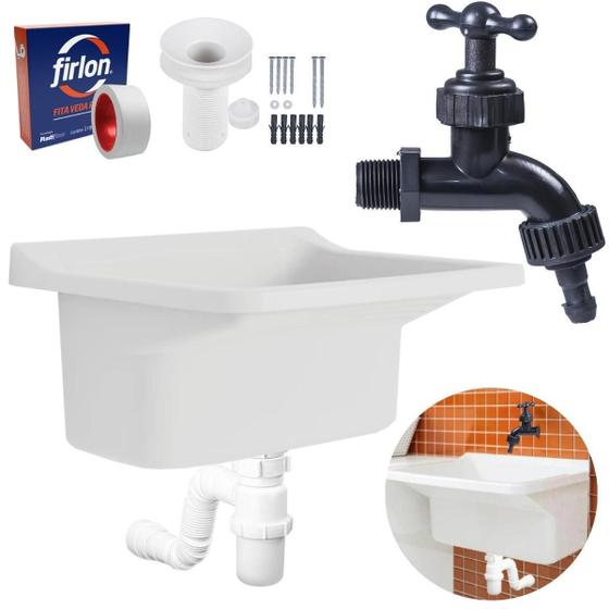 Imagem de Tanque Plástico 34L Lavanderia Branco + Sifão Copo Universal