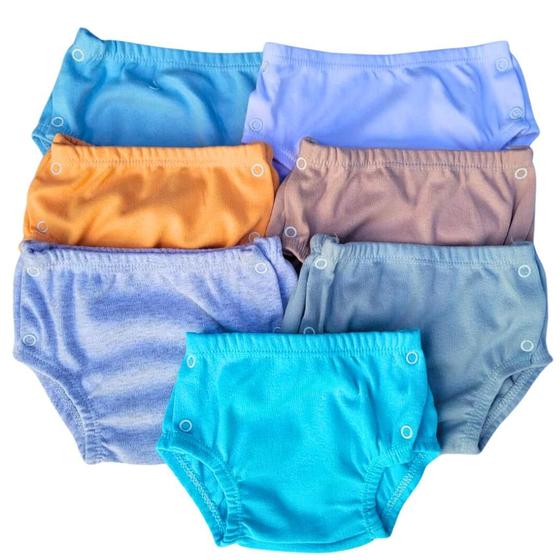Imagem de Tapa fralda bebe menino Shorts Roupa cueca liso com botão colorido algodão Kit 3 peças confortável , infantil criança Tamanho M 