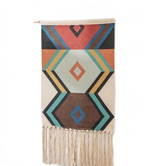 Imagem de Tapeçaria Boho de Linho e Algodão com Franjas - Decoração de Parede Estilo Nórdico