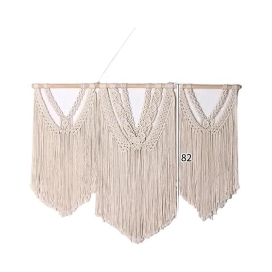 Imagem de Tapeçaria de Parede Macramê Boêmia com Vara de Madeira - Decoração de Suspensão