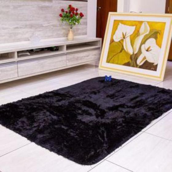 Imagem de Tapete 1,00X1,40 Sala Quarto Peludo Felpudo Luxo - Preto