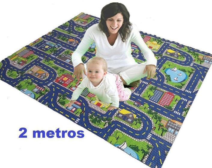 Imagem de Tapete 2 Metros Colchonete de Atividades Infantil Emborrachado Cidade com Ruas 200x130cm
