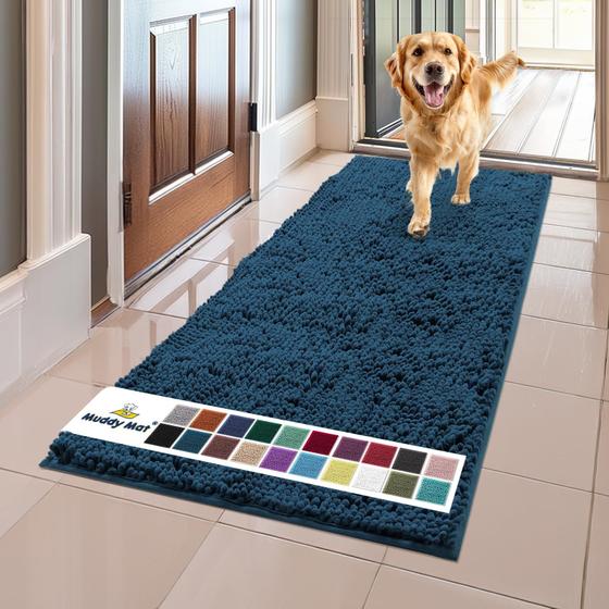 Imagem de Tapete Absorvente para Patas de Cães Muddy Mat - Microfibra Azul (150x60cm)