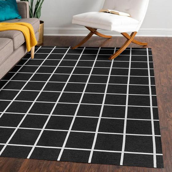 Imagem de Tapete Antiderrapante em Tecido Jacquard com Látex 1,35 m x 1,00 m Grid Preto