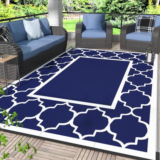 Imagem de Tapete ao ar livre GENIMO Impermeável 180cm x 270cm Azul e Branco