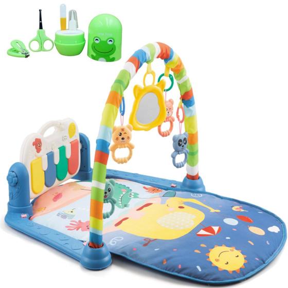 Imagem de Tapete Atividade Bebê Brinquedo Educativo Azul + Kit Estojo