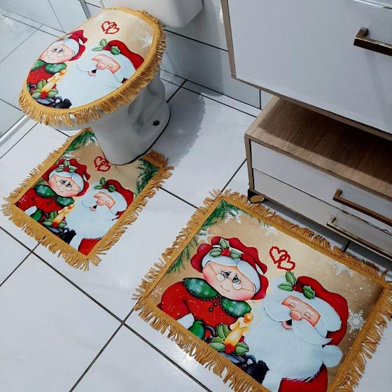 Imagem de Tapete Banheiro 3 Pçs Antiderrapante Papai e Mamãe Noel 01