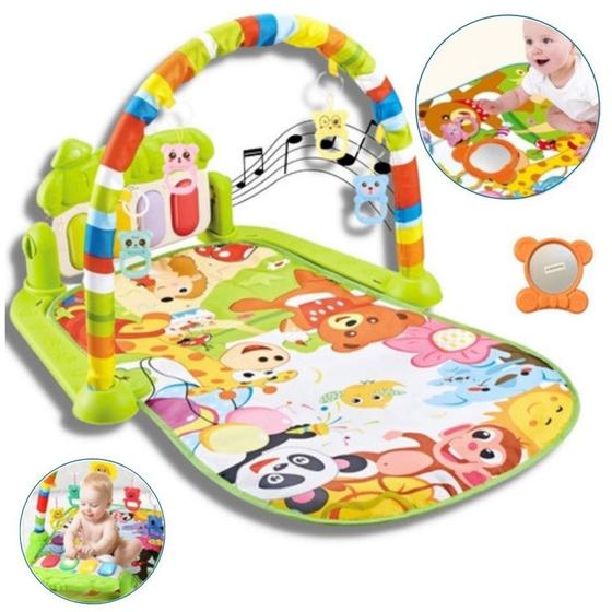 Imagem de Tapete Bebê Mobile Musical Melodia Baby Style Verde Animais Tatame Infantil Portátil Termico Musical Piano Ginásio Atividades Educativo Interativo