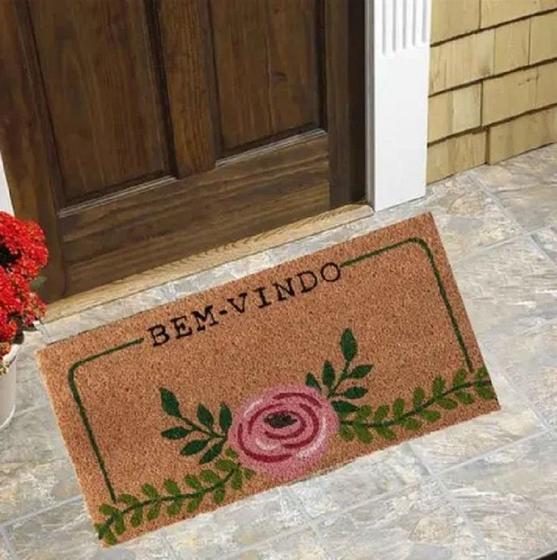 Imagem de Tapete Capacho Bem Vindo Antiderrapante Fibra De Coco Decoração para Porta 30x60cm