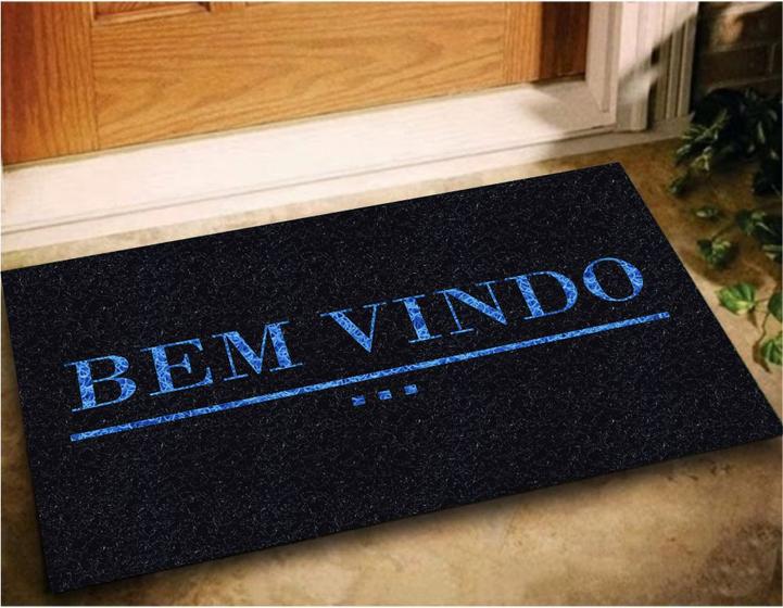 Imagem de Tapete Capacho Bem Vindo Azul 60x40 - Preto