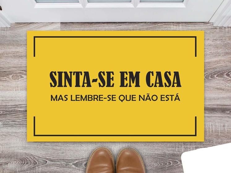 Imagem de Tapete Capacho Decorativo Entrada Porta Sala Sinta-se em casa, mas lembre-se que não está Azul