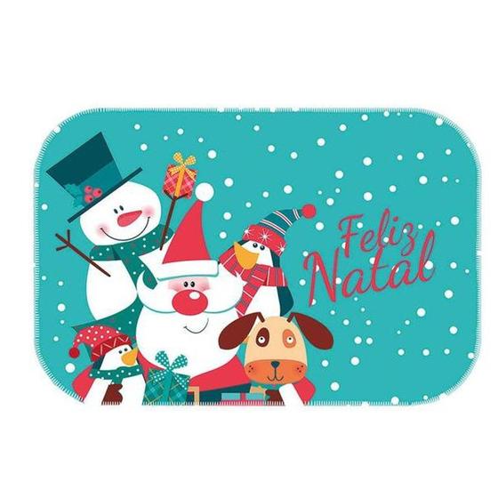 Imagem de Tapete Capacho Decorativo Feliz Natal Azul 34x60cm Cod 24387