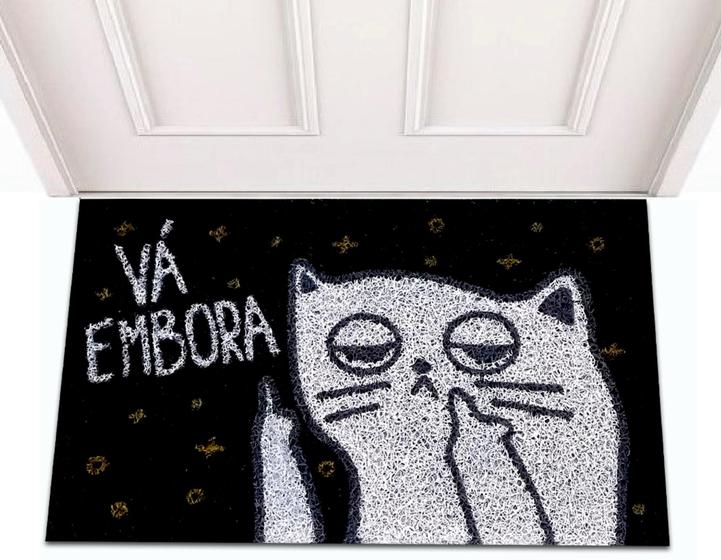 Imagem de Tapete Capacho Divertido Decoratido de Porta Pets Cat Vai Embora Gato Apartamento