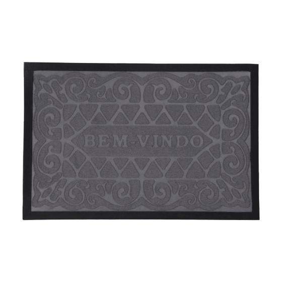 Imagem de Tapete Capacho Retangular Antiderrapante Cinza Bem Vindo 60x40cm Polipropileno Porta Entrada Casa Premium