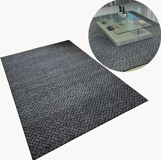 Imagem de Tapete Carpete Cinza Escuro 200x300 Pelo Baixo Fácil Limpeza Geométrico Moderno