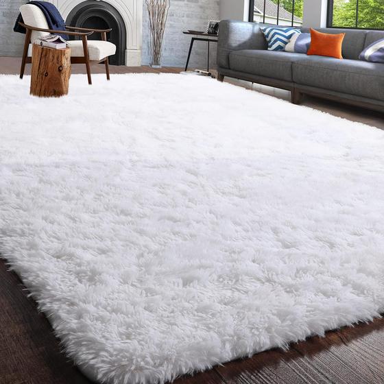 Imagem de Tapete de área PAGISOFE White Fluffy Shag para quarto 150x210cm