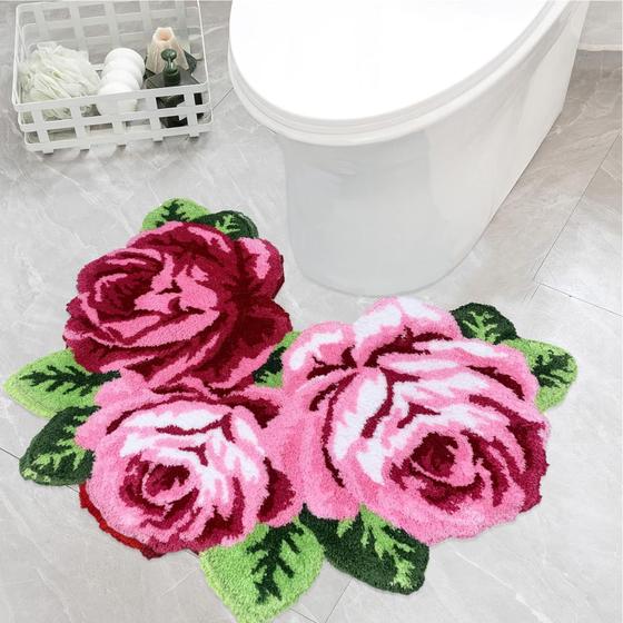Tapete de área USTIDE em forma de rosa lavável para banheiro