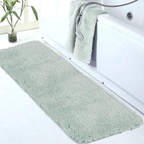 Imagem de Tapete de banheiro grande Walensee (24 x 60, verde claro) Tapete de banheiro felpudo extra macio e absorvente Tapete de banho de microfibra lavável à máquina para banheiro, tapete de banho antiderrapante, tapetes de banheiro luxuosos