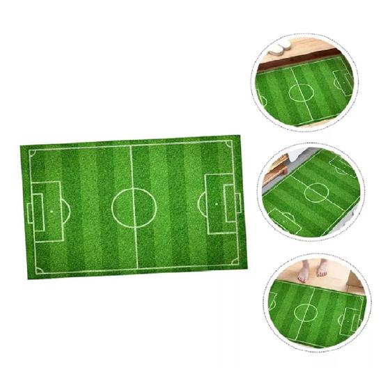 Imagem de Tapete de Campo de Futebol Gramado de Capacho Tamanho 58x38 para Decoração Quarto de Menino Jogador