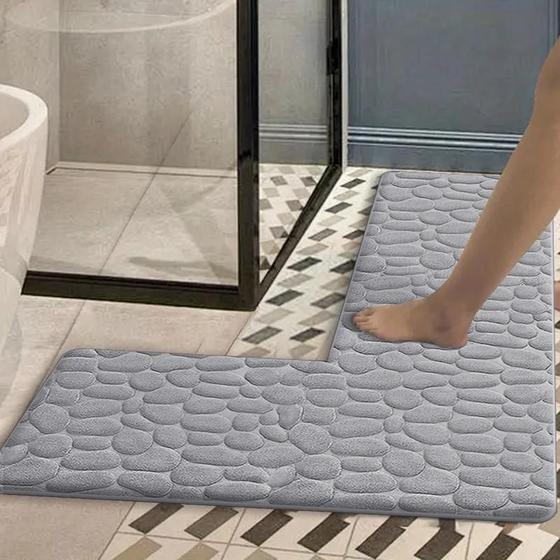 Imagem de Tapete De Chuveiro Em Forma De L Antiderrapante Absorvente De Cor Sólida Flanela Peluda Canto