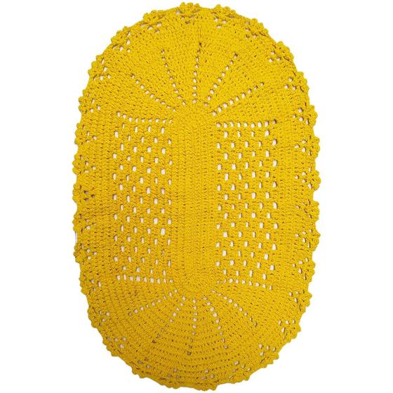 Imagem de Tapete De Crochê Barbante Oval 73Cm Amarelo