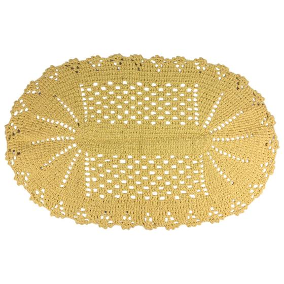 Imagem de Tapete De Crochê Barbante Oval 73Cm Amarelo Para Banheiro Cozinha Sala Quarto Lindo Artesanal Decoração