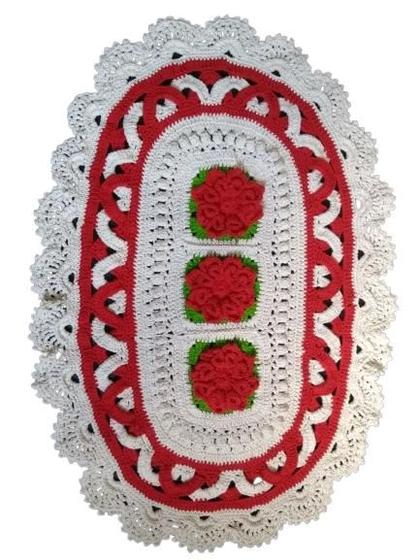 Imagem de Tapete de crochê oval 3 flores Artesanal