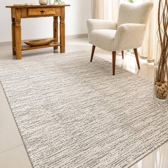 Tapete de Sala Quarto 2,00m x 1,40m Antiderrapante Decoração Bege Rústico Boho Artesanal Jacquard - Casa Zás