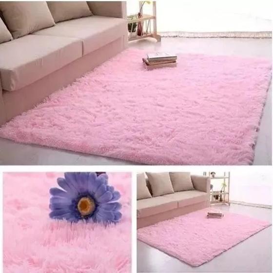 Imagem de Tapete De Sala Quarto Felpudo Peludo 2,00 X 1,40 Costa Oro Rosa bebe